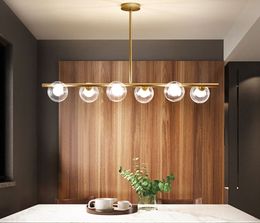 Minimalist Chandelier Long Modern LED Glass Ball Nordic Living Dining Kitchen Room Gold Black Household Decorative Gloss Lamps