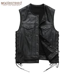 Men Leather Vest 100% Cowhide Motorcycle Vest Biker Leather Vests Moto Leather Waistcoat Asian Size M-5XL M435 201120