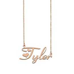 Tyler Name Necklace Personalised Nameplate Pendant for Women Girls Birthday Gift Kids Best Friends Jewellery 18k Gold Plated Stainless Steel