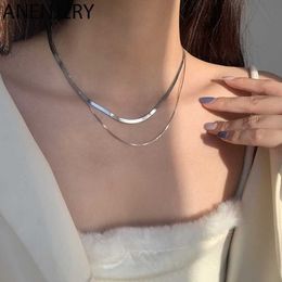 ANENJERY 925 Sterling Silver Double Layer Snake Bone Chain Necklaces for Women ins Retro Stacking Niche Design Short Necklace