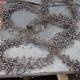 -Natürliche Süßwasserperlen fließende Halskette 18 Zoll große und kleine Perle gemischt 3 Schichten täglich tragen Magnetschloss weiße schwarze Farbe y200730