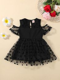 Baby Contrast Polka Dot Mesh Cold Shoulder Dress SHE