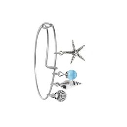DIY Expandable Wire Bangles Bohemia Beach Brand Design Starfish Shell Beads Pendant Cable Wire Bracelet For Women Girl Fashion 143 O2