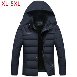 Mens Winter Jacket Thickness Warm Hat Detachable Coat Simple Hem Practical Parkas Windproof Snow Cold Jacket Large Size 5XL 201126