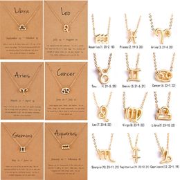 Gold Silver Stainless Steel Star Zodiac Sign 12 Constellation Pendant Necklace Women Chain Men Jewellery gift