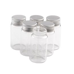 37*70*24mm 50ml Glass Bottles Aluminium Cap Transparent Clear Liquid Gift Candy Container Empty Wishing Jars 12pcs