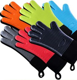 Silicone BBQ Gloves Heat Resistant Microwave Oven Mittens Cotton Thicken Gloves Baking Cooking Kitchen Tool Anti Slip New 6 Colors YG868