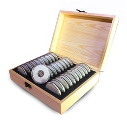 30 grid Coin Storage Box Round Storage Wooden Case Commemorative Collection Container Capsules Universal LJ200812