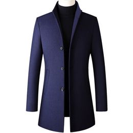 Thoshine Brand Winter 30% Wool Men Thick Coat Stand Collar, Male Fashion Wool Blend Outwear Jacket Smart Casual Trench Plus Size 201223