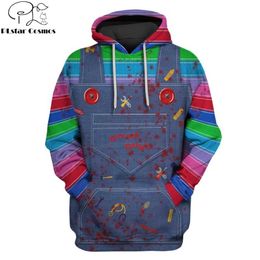 Fashion Men hoodies 3D Full-Print horror movie Chucky Hoodie/Sweatshirt Apparel Cosplay costume Unisex Hoody streetwear 220114