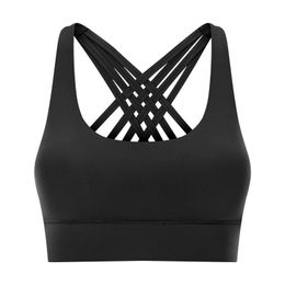 Double-sided Lu Lu Suede Yoga Underwear Padded Crop Tank Tops Sexy Running Fitness Gym Clothes Women Multi Strap Cross Back Shockproof Sports Bra