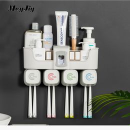 4pcs Multifunctional Toothbrush Holder Bathroom Accessories Set Automatic Toothpaste Dispenser Holder Bathroom Storage LJ201128