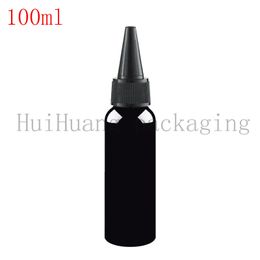 100pcs 100ml black empty plastic bottles with pointed mouth top cap,DIY PET food containers screw cap