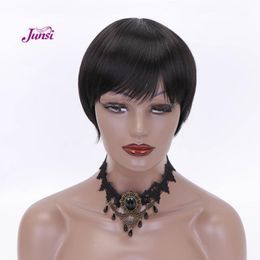 pixie hair Australia - Synthetic Wigs JUNSI Short Straight Hair Black Pink Dark Green Pixie Cut For Women Cosplay Wig