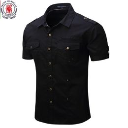 Arrive Mens Cargo Shirt Men Casual Solid Short Sleeve s Multi Pocket Work Plus Size 100% Cotton 220312