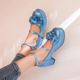 PXELENA 6 Candy Colour Lolita Mary Janes Costume Shoes Girls Princess Bow Med Heel Cosplay Uniform Dress Wedding Pumps 34-45 Pink1