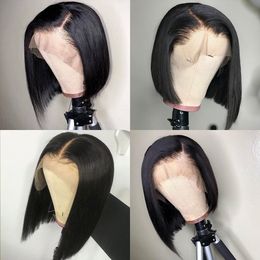 8inch blunt cut Brazilian Virgin Hair Lace Front Wigs 13x4 hd Closure Straight Bob Wig pre plucked natural hairline 130% diva1