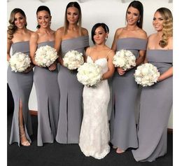 New Arrival Cheap Simple Grey Mermaid Bridesmaid Dresses Strapless Formal Dress Split Wedding Guest Gowns Maid of Honour Gowns Vestidos