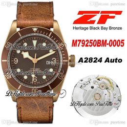 ZF 79250 Bronze A2824 Automatic Mens Watch 43mm Brown Dial Brown Nato Strap Strap Best Edition Puretime PTTD Free Aged eather Strap C14b2