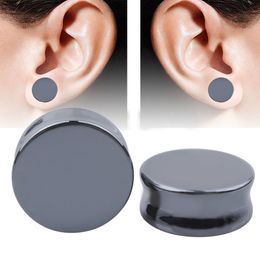 A Pair Ear Expander Body Piercing Hematite Tunnels Jewellery Organic Flesh Tunnels Stone Ear Plugs Ear Gauges