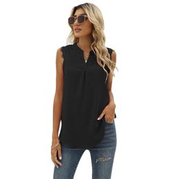 Women Tank Tops V Neck Sleeveless Camis Summer Shirts Loose Casual Tops Lace Blouses
