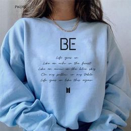 Korean Clothing Life Goes on BE Women's Hoodie Harajuku Pullover Long Sleeve Kpop Clothes Casaul Autumn Loose Pullovers Tops 220311