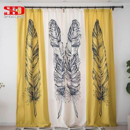 Curtain & Drapes Feather Printing Modern Simple Style Blackout Curtains For Bedroom Customised Product Yellow White Striped Windows Treatmen