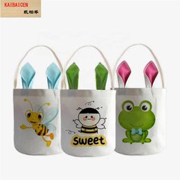 Blank Sublimation Easter Gift Basket Plain Egg Hunting Tote Bags Cotton Linen Easter Rabbit Bucket DIY For Festival Party