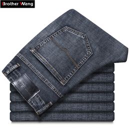 Summer New Men Gray Blue Thin Straight Jeans Loose Straight Advanced Stretch Business Casual Trousers Male Brand Pants 201117