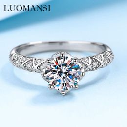 Cluster Rings Luomansi 1CT 6.5MM Mossang X Silver Ring With GRA Certificate S925 Super Flash Jewelry Wedding Party Woman Gift