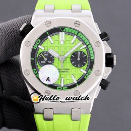 JF Neue 26703 26703ST ETA 7750 Automatische Chronogrpah Herrenuhr Stoppuhr Grünes Texturzifferblatt Stahlgehäuse Grüne Gummioberseite Uhren Hello_Watch