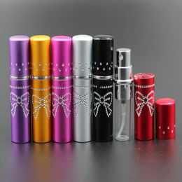 engraved perfume bottles Canada - 50pcs lot Wholesale 5ml Engraved Designs Refillable Anodized Aluminum Perfume Bottle With Butterfly Pattern Glass Scent-bottle