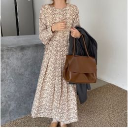 Spring And Autumn Women Korean Clothes Drawstring Lace Floral Female Dress Y0118