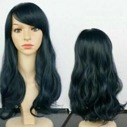 New Natural Elegant Ladies Long Wavy Blue Wig Wig