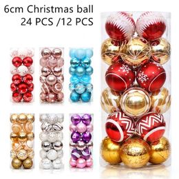 6cm plastic color snowflake 24 pieces a box of Christmas tree ball decoration New Year gift Y201020