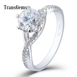 Trangems Solid 14K 585 White Gold 1 ct Diameter 6.5mm F Colour Lab Grown Diamond Engagement Ring for Women Y200620