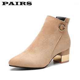 Women Ankle Boots Flock Zipper Solid Short Boots Low Square Heel Single Shoes Keep Warm Winter Booties Botas Mujer Invierno 20201