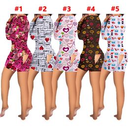 Womens one piece shorts overalls jumpsuits rompers long sleeve playsuit women clothes legging fashion print home wear romper klw0103