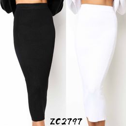 LOSSKY Knitted Autumn Bodycon Long Skirt Sexy Black White High Waist Tight Women Maxi Elegant Party Club Wear Pencil Skirts 201110