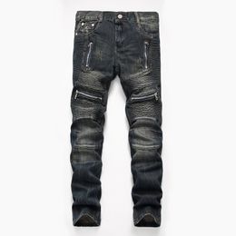 Denim Designer MOTO BIKE Straight Jeans For Men'S Size 28-38 40 42 Autumn Spring HIP HOP Punk Rock Streetwear Trouers 201116