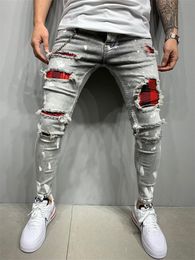 new men jeans slimfit ripped pants new mens painted jeans plaid patch beggar pants jumbo casual mens jeans s3xl2610