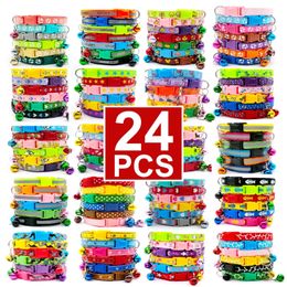 Wholesale 24Pc Pet Dog Collar Cute Paw Print Cat Bell Collar Adjustable Nylon Ribbon Collar for Cats Small Dogs Puppy Neck Strap 201125