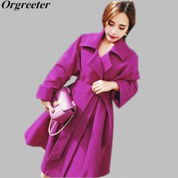 High Quality Female Autumn Winter Long Woollen Coat Runway Fashion Women Turn-down collar Elegant Solid Skirts Hem Outwear LJ201106