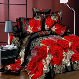 Classic bedding set print red flower bed linen 4pcs/set duvet cover set Pastoral bed sheet side duvet cover 2019 bed hot Y200111