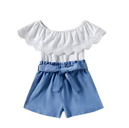 Toddler Baby Girl 2 Pieces Clothes Set Kids Summer Outfits T-Shirt Top and Denim Shorts