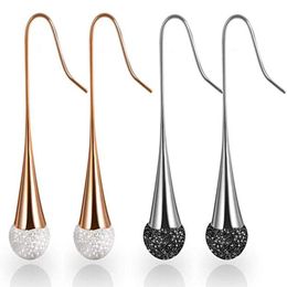 Wholesale High Quality Rose Gold-Color Stainless Steel Frosted White/Black Drop Earrings Woman Fashion Jewelry