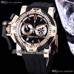 2022 Chronofighter 44 Miyota Quartz Chronograph Mens Watch Rose Gold White Inner Black Dial Champagne Stick Rubber Strap Backhand Stopwatch Watches Puretime F01c3