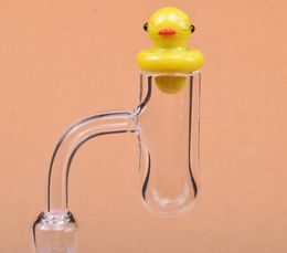 Round Bottom Quartz banger Flat Top Quartz nail with Yellow Duck Glass Carb Cap for water pipes dab oil rigs glass bong