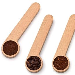 Spoon Wood Coffee Scoop With Bag Clip Tablespoon Solid Beech Wooden Measuring Scoops Tea Bean Spoons Clips Gift RRB13460