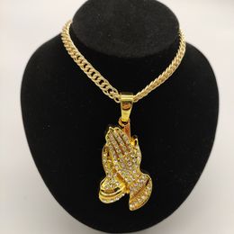 Popular Hip Hop Jewelry Rapper Rocker Hands Prayings Pendant Necklace Men Hip-Hop Diamond Accessories Gold Silver